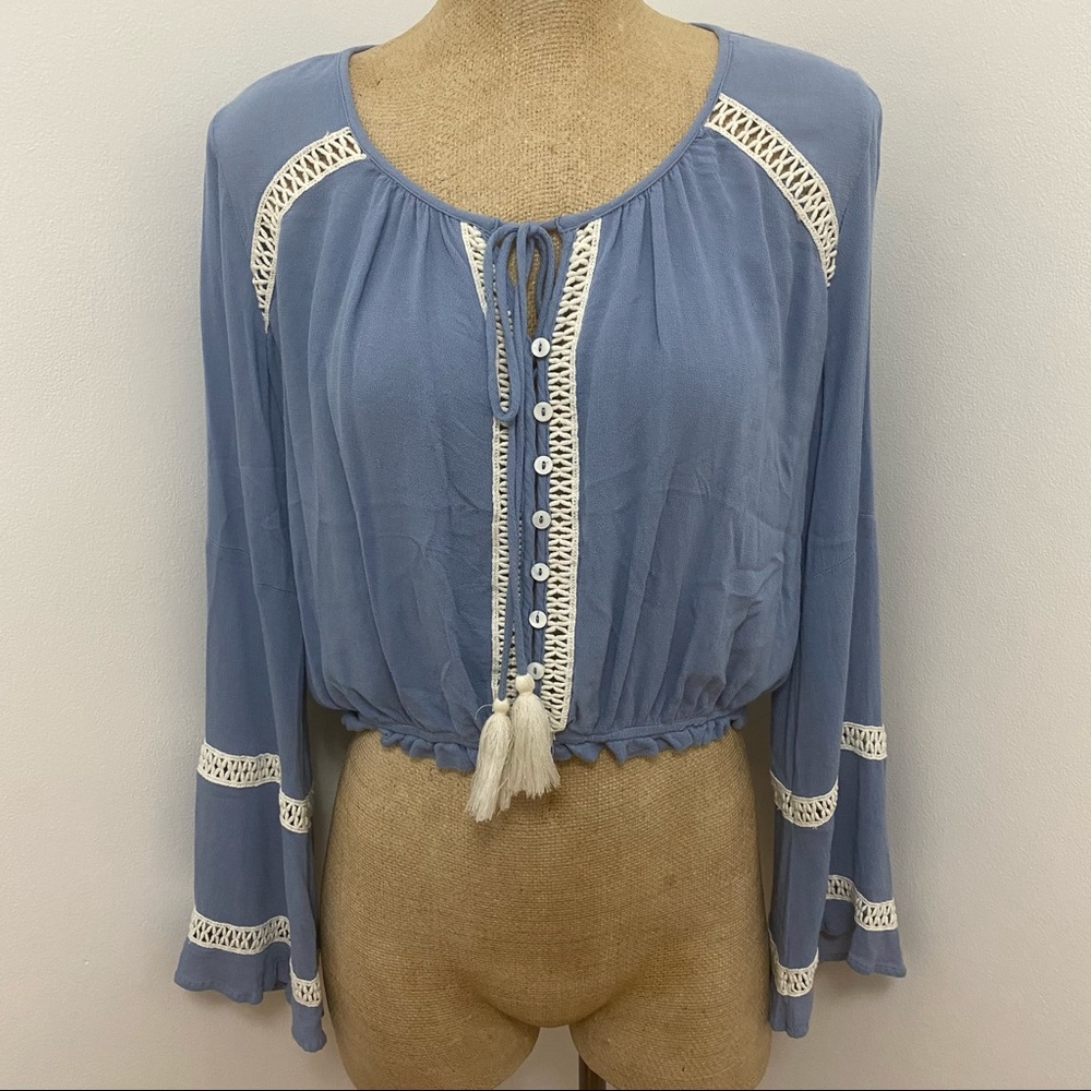 Lulu Simpler Times Light Blue Long Sleeve Crop Top
